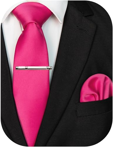 JEMYGINS Herren Krawatte mit Matte Oberfläche inklusive Einstecktuch und Krawattenklammer Set