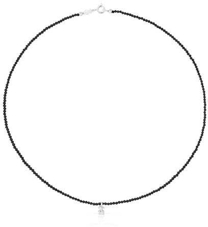 TOUS Collar de Ónix y Oso de Plata de Primera Ley para Mujer de 5.5mm, 42cm de Largo, Versatil y Combinable, Colección Bold Bear