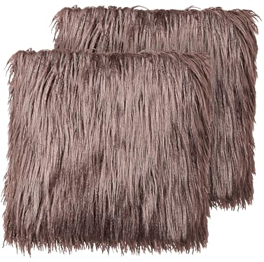 Beliani Conjunto de 2 Cojines de imitación de Piel Suaves y esponjosos marrón 45 x 45 cm Corokia