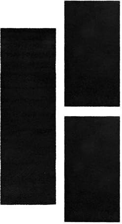 Carpetsale24 Bettumrandung Schlafzimmer 3 teilig Shaggy Hochflor Teppich Schwarz Bettvorleger Schlafzimmer Bettset: 2 St. 60x110 cm | 1 St. 80x150 cm - Teppich Läufer Set Einfarbig Design