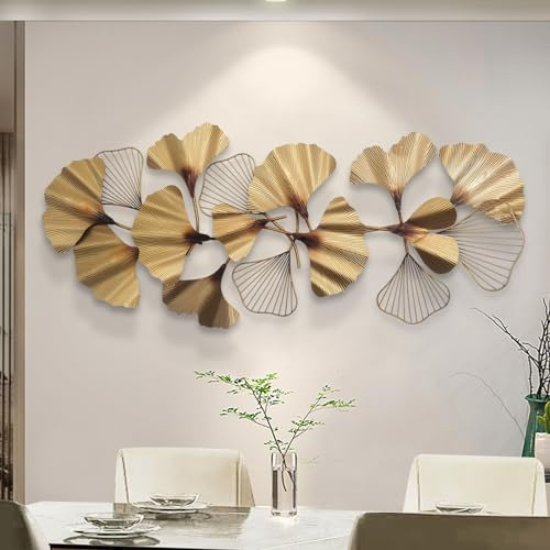 Dekoleidenschaft 3D Wandbild Ginkgo aus Metall in gold, 132x60 cm, Wanddeko, Wandschmuck