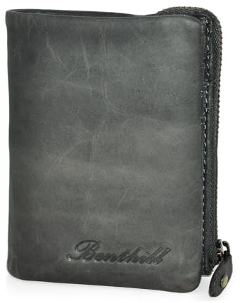 Benthill Kleine Geldbörse Echt Leder - Damen Geldbeutel mit RFID Schutz - 6 Kartenfächer - Slim-Wallet inkl. Geschenkbox, Farbe:Olive - Grau