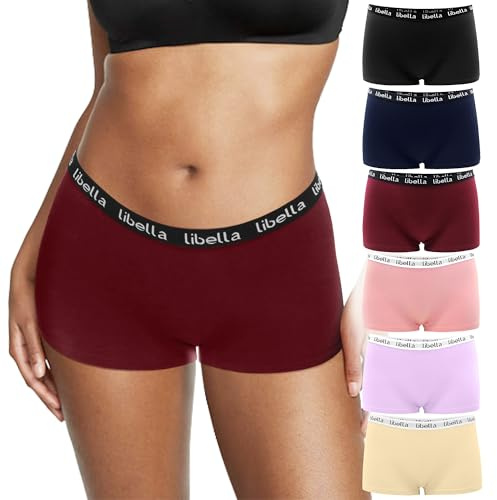 Boxershorts dam bomull, hipstertrosor damkalsonger damtrosor i 100 % bomull steg, ventilerande boxershorts underkläder kvinnor, hotpants dam, 6-pack 3429, Flerfärgad -09, L
