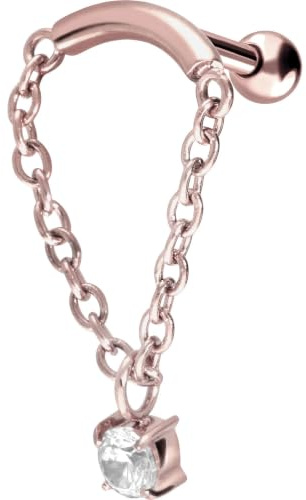 PIERCINGLINE Ohrpiercing aus Chirurgenstahl mit Bogen Kette und Kristall | Piercing als Ohr-Stecker, Helix oder Tragus in 4 stylischen Farben