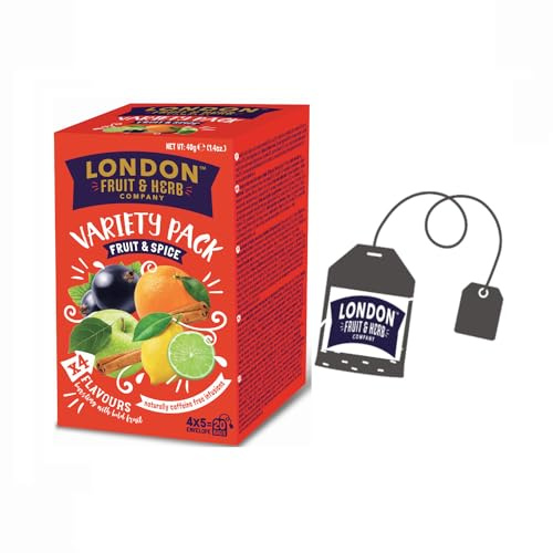 London Fruit® | Sortiment av fruktinfusioner | 5 äppelkanel, 5 Svarta vinbär, 5 Apelsinkryddor, 5 Citronlime - 20 filter | Örtteer utan koffein