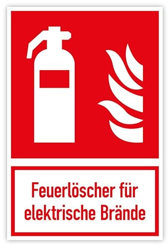 Aufkleber Brandschutzzeichen „Feuerlöscher für elektrische Brände“ Kombischild Symbol Folie nach ISO 7010 (F001) | 20x30cm Made in Germany