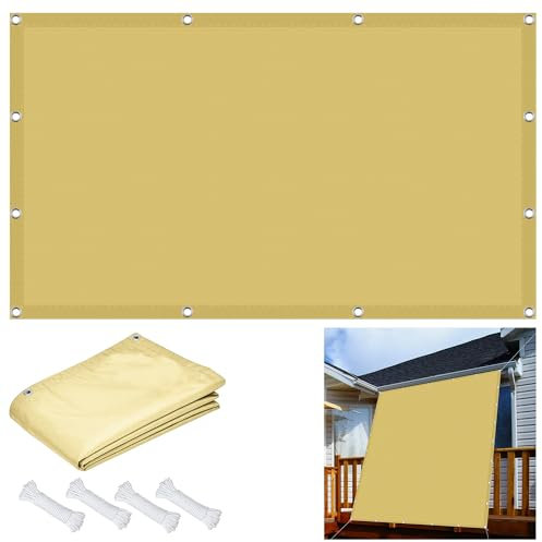 Tenda a Vela Rettangolo 180 x 200 cm Vela Ombreggiante Parasole, Rettangolare Impermeabile con Occhielli, Protección Rayos UV 98%, per Giardino Balcone Terrazza, Color Crema