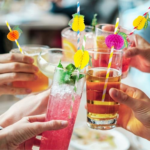 50 Pcs Hawaiian Party Cocktail Straws,3D Fruit Paper Straws,Disposable Drinking Straws for Tropical Hawaiian Party Decorations,Beach Summer Pool Party Supplies for Cocktail,Milkshake,Juice,Decoration