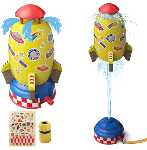 Xwin Sportseries Sprinkler Rocket with 1.8 Meter Spray Height Outdoor Toy for KidsEasy Hose Connection Play Spray Colorful DIY Sticker Sheet, Fun Backyard Summer Activity for Boys and Girls
