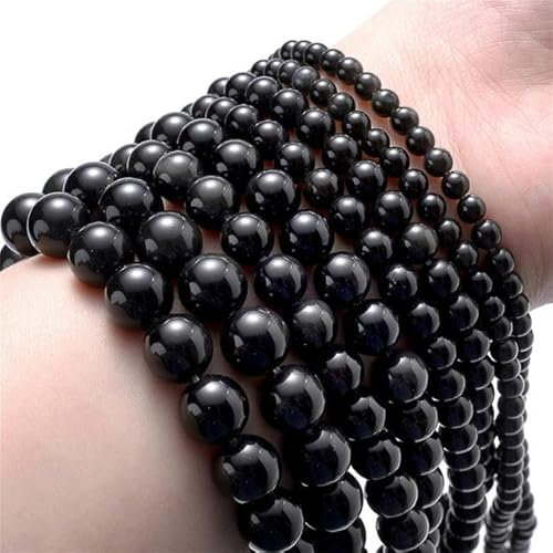 NGHRDGD Perlen Lapislazuli, Hämatit, Lava, Turmaline, Jaspis, Perlen für DIY-Schmuckarmbänder, 4, 6, 8, 10 mm, 15 Zoll, Heller schwarzer Achat, 8 mm, 45 bis 46 Stück