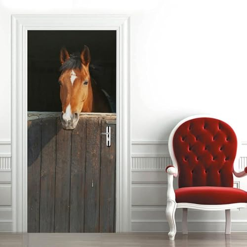 Türtapete Selbstklebend 77x200 cm Türfolie Selbstklebend Pferd Türaufkleber Türposter Nutztiere Türsticker Fototapete 3D Effekt für Schlafzimmer Wohnzimmer Küche A7005