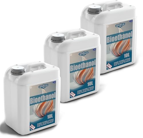 ZIVELA Bioéthanol 96,6 % 30 l | Alcool bio 96,6 % 3 x 10 l | Cheminée à bioéthanol sans odeur, flamme vive et stable
