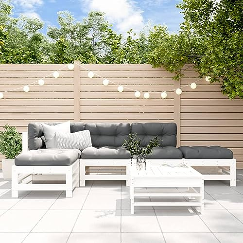 WEMYUFURN 6-TLG. Garten-Lounge-Set mit Kissen Weiß Massivholz, Outdoor-Sitzgruppe, Terrassen-Lounge-Set, Garten-Couchgarnitur - Wetterbeständig, Komfortabel - für Terrasse, Garten und Balkon