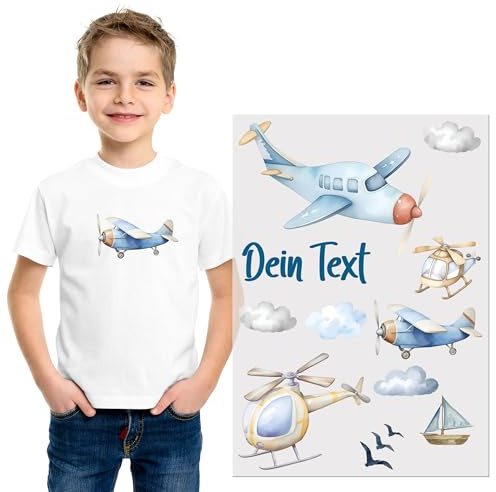 GRAZDesign Bügelbilder Set Flugzeuge für Textilien DIN A4 zum selbst aufbügeln für Kinder mit Namen personalisiert