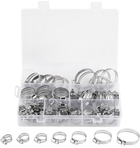 Colliers de Serrage Métalliques 60 Pièces 8-38 mm, Kit de Colliers en Acier Inoxydable Réglables – Résistants à la Corrosion, Serrage Solide, Idéals pour Tuyaux, Voitures, Jardin et Bricolage