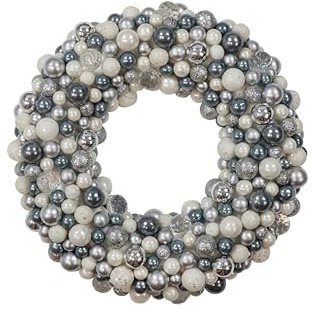 Türkranz Kugelkranz Weihnachtsdeko Kranz Silber-weiß klassisch Wandkranz (25 cm) mit Kunststoffkugeln