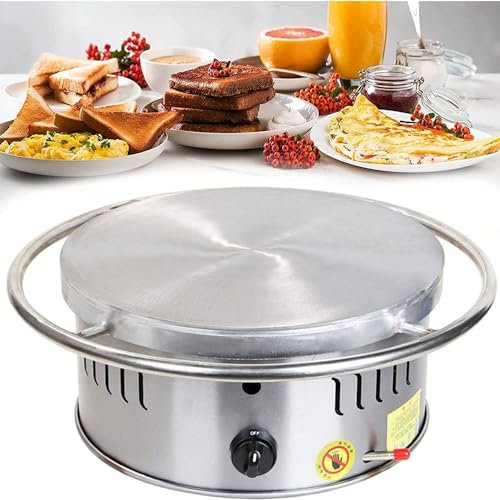 QUSYZD Máquina Comercial para Hacer Crepes a Gas, sartén para panqueques de Acero Inoxidable Profesional giratoria de 360°, sartén para panqueques de 16 Pulgadas con esparcidor de Masa y,