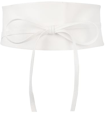 MILAKOO Dam Brett Mjukt PU Läderbälte Dragsko Brett Dambälte Obi Slips Brett Midjeband Wrap Slips Bälte för Bröllopsfest Klänning, Vit, 263cm/103.5'' (L)