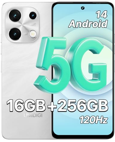 UMIDIGI Note 100 5G Smartphone, Android 14 mobiltelefon, 6,8 tum HD+ 120Hz mobil telefon, 16GB+256GB/TF 1TB, Dual SIM 5G Android-telefon, 50MP+16MP kamera/5 000mAh/Face ID/GPS/OTG