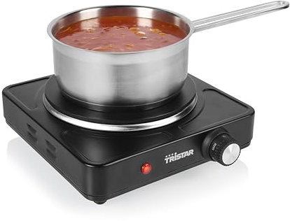 Tristar Plaque de cuisson électrique - Feu simple - Pour logement étudiant, camping, kitchenette - 18,5 cm de diamètre - Thermostat réglable - 1 500 W