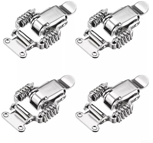 Zilimontt Stainless Steel Spring Loaded Toggle Latch Catch Clamp Silver Clip Hasps,4 Pcs Double Spring Buckles For Toolboxes Suitcases Storage Boxes Cabinets(L)