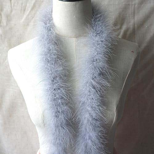 Fjäderboa dam, 2 m fluffig fjäderboas, fjäderhalsduk fjäderstola fjäderboa av kalkonfjädrar fjäderhalsduk karneval kostym för 20-talet Charleston temafest jul, ljusgrå