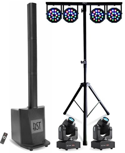 Party Light & Sound - Pack Sono DJ Enceinte Colonne avec Caisson 480W RMS 10/25cm BST MEGAMAX-Tower - 2 Lyres Gobos 10W - 4 Projecteur RGB 18 x 1W - Pied