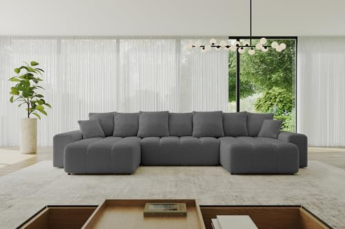 ALTDECOR Ecksofa mit Schlaffunktion U-Form ENIL-U 401x189x68 - Grau | Corner Sofa Bett Eckcouch Couch Wohnlandschaft Cauchsofa