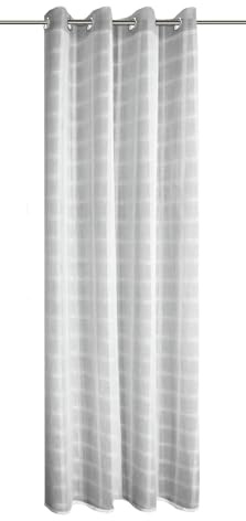 Sehlbach Tenda pronta per l'uso con occhielli, Motivo a quadri intrecciati, Bianco, 140 x 245 cm, Traslucida, Certificato Oeko-Tex, Facile da fissare, Personalizzabile