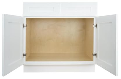 Hollywood Fabiani Design Sink Base Kitchen Cabinet 33 in. W x 24 in. D x 34-1/2 in. H, Shaker White - Solid Wood Frame, 1/2-Inch Cabinet-Grade Plywood Box, Soft-Close Doors, Ready to Assemble