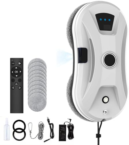 Fizuuye Robot Lave Vitre,5600Pa Robot Nettoyeur Vitre,Lave Vitre Automatique, avec Télécommande, Navigation Intelligente, Détection des Bords,10 Lavables,Laveur de Vitre pour Toutes Surfaces Lisse