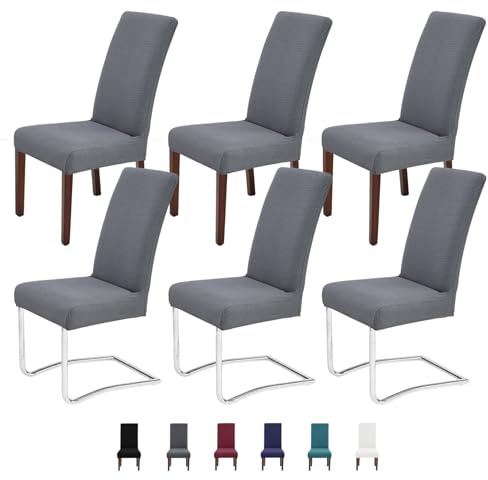 Litrue Stuhlhussen 6er Set Stuhlbezug Schwingstühle Abnehmbarer Waschbarer Stuhlüberzug Stretch Hussen Stühle Schutz für Esszimmer Küche Hotel Bankett Hochzeit (Grau)