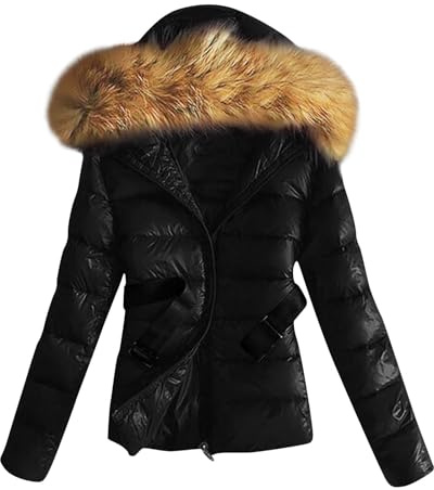 Duohropke Chaqueta acolchada de mujer, corta y cálida, con capucha, chaqueta de invierno de plumón, chaqueta de transición, chaqueta corta, chaqueta con capucha y pelo, abrigo de invierno, chaqueta
