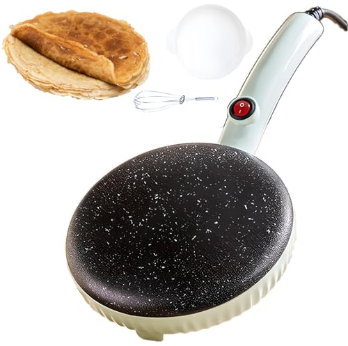 Instant Crepe Maker, Electric Handheld Pancake Maker with Basin & Whisk, Automatic Temp Control, Non-Stick Cooking Surface, for Home Medical Stone - Green