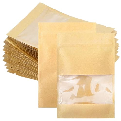 100 Stück Papiertüten mit Fenster, kleine wiederverschließbare Samenumschläge, Braune Kraftpapier Samen Pakete für Saatgut Blume Lagerung, 7x9cm