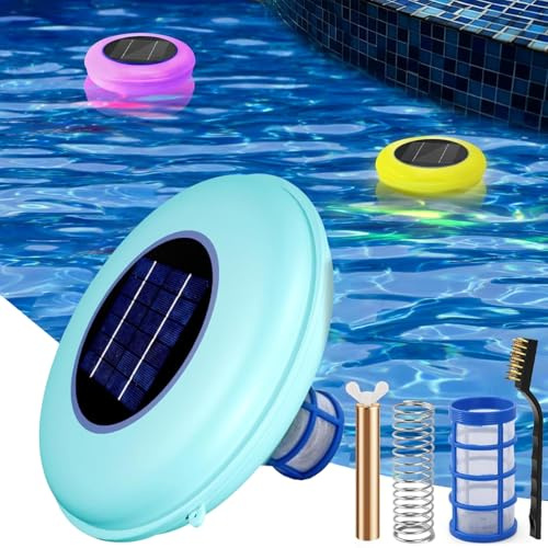 Pool-Ionisator für oberirdische Pools, Solar-Pool-Ionisator, Schwimmbadreiniger, Sicherheitswasserreiniger, 7-farbiges LED-Licht, reinigt 85 % weniger Chlor, Poolreiniger für bis zu 25.000 Liter