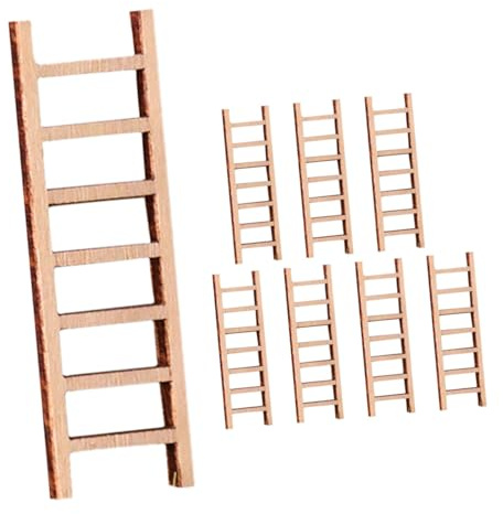 FIXOSHEE 8pcs Miniature Wooden Ladders for Dollhouse Fairy Garden Accessories Realistic Micro Furniture Decorations Sturdy Craftsmanship for Desktop Farmhouse and Bathroom Scene