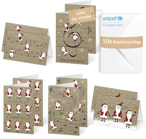 Unicef Weihnachtskarten Weihnachtsnoten | 10 Klappkarten mit Umschlägen | Helfen Sie Kindern in Not: FSC-Papier, 10 Karten mit Umschlägen (17,5 x 11,7 cm) – weihnachtliche Festtagskarte