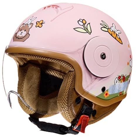 Children's half helmet with sun visor for children aged 3-14, ECE certified children's motorcycle helmet, retro and lightweight, suitable for scooters and off-road vehicles(E)