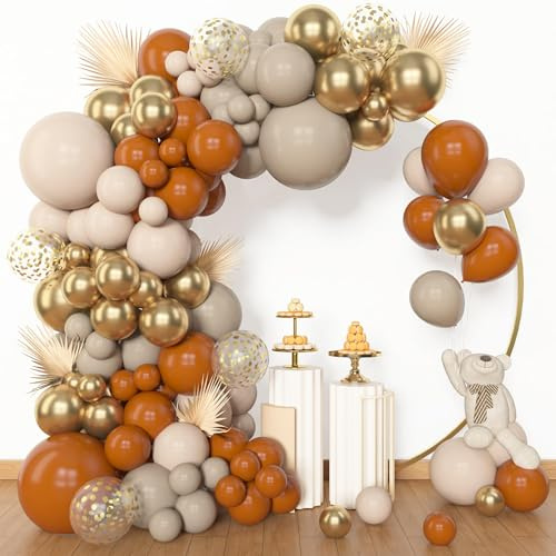 BlueCloudy 153 Stück Verbranntes Orange Luftballon Girlande Bogen Kit | Ballongirlande Weiß Sand Nude Latexmetallisch Gold Konfetti Luftballons für Geburtstag Herbst Thanksgiving Party Deko