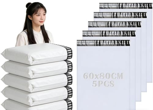 5 sacchetti per spedizioni 60 × 80 cm – Grandi buste per spedizioni opache, in plastica, autoadesive, impermeabili per vestiti, spedizione e stoccaggio