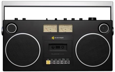 We Are Rewind - Blaster • Curtis GB-001 Boombox, 104 Watts, Bluetooth 5.4, Cassette Player/Recorder, 4 Hi-Fi Speakers, Rechargeable Battery, Microphone Input, Backlit VU Meters, Neo-Retro Style