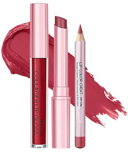 Combo Rossetto Con Per Labbra, Per Labbra Naturale | 3 Pezzi Di Trucco Opaco Color Nudo Per Giorno, Notte, Festa, Matrimonio, Viaggio, Casa, Ufficio, Scuola, Data Autunno Inverno
