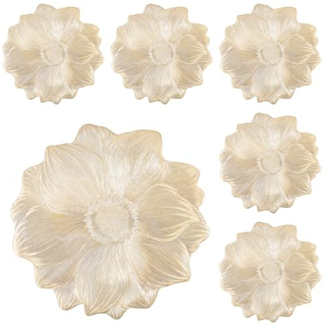 Komforbaa Juego de 6 manteles Individuales Redondos de PVC de 15,5 Pulgadas, diseño de Loto Dorado metálico, Antideslizantes y Lavables, Ideales para cenas, Bodas, Fiestas y decoración de mesas