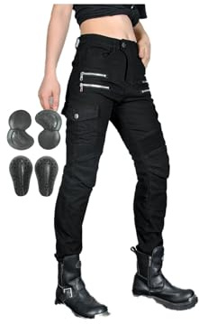 Women's Riding Denim Jeans Tear Resistant Biker Pants High Stretch Motorcycle Leggings 4 CE Pads For All Seasons(Black,S)
