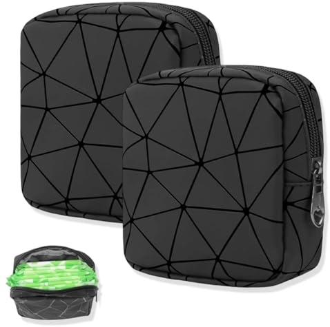 Weilin 2 Pcs Period Bag, Leather Sanitary Pad Storage Bag with Zipper, Compact & Waterproof Travel Organiser for Teens & Women