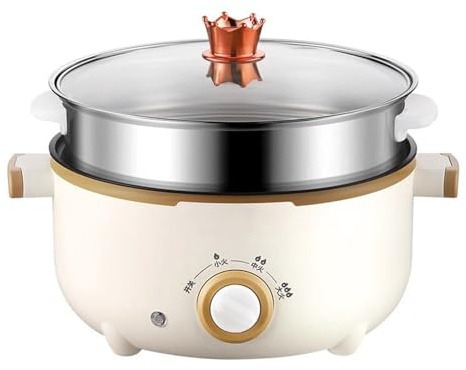Electric Hot Pot with Stainless Steel Steamer, Rapid Noodles Cooker for Vegetables, Shellfish, and Pasta, 24cm