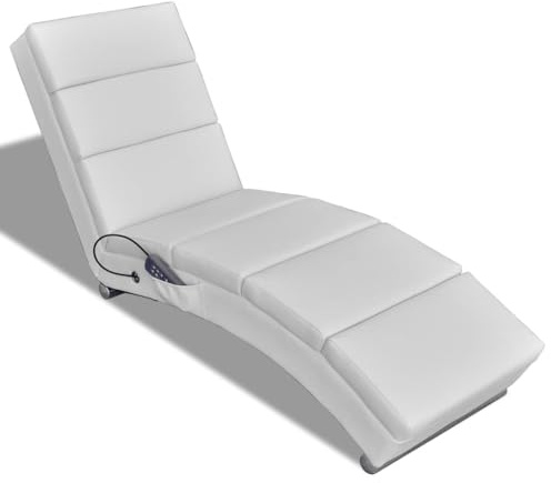 LoogCape Chaise longue de massage en cuir synthétique blanc, chaise longue de relaxation réglable électrique avec chauffage, vibration et massage Shiatsu 5 modes, 8 points, pour salon et bureau