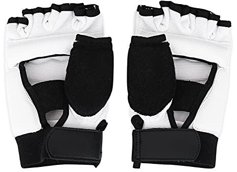 CHICIRIS Taekwondo Handskar PU Stickad Tyg Sparring Handskydd EVA Pad Boxning Halvfingerhandskar och Fotskydd för Vuxna Barn Träningstävling XS Till XL (XS hand)