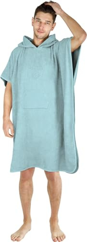 normani Badeponcho für Erwachsene aus saugstarker Baumwolle - Handtuch, Surf Poncho und Umkleidehilfe in Einem - Strandponcho mit Bauchtasche für Damen und Herren Blau ONESIZE